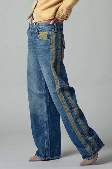 Delia Wide-Leg Utility Stripe Denim Jeans