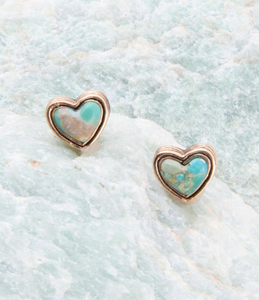 Blue Turquoise Golden Stud Earrings