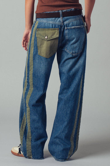 Delia Wide-Leg Utility Stripe Denim Jeans