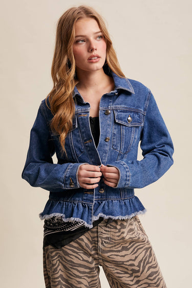 Bernadette Ruffled Hem Denim Jacket