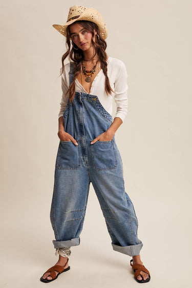 Gwyneth Western Wide-Leg Denim Overalls