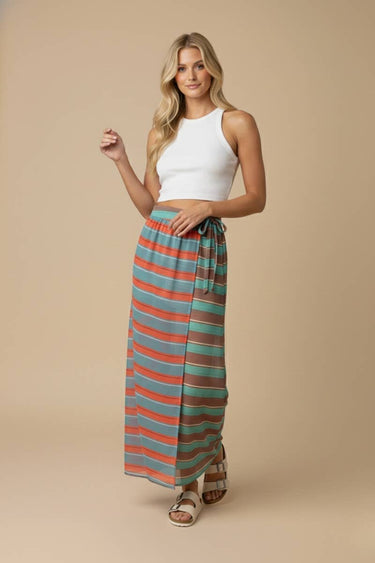 Sunset Stripe Wrap Skirt with Built-In Shorts