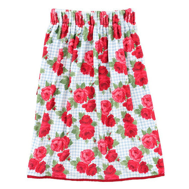Spa Wrap - Blue Gingham + Red Roses with Red Bow