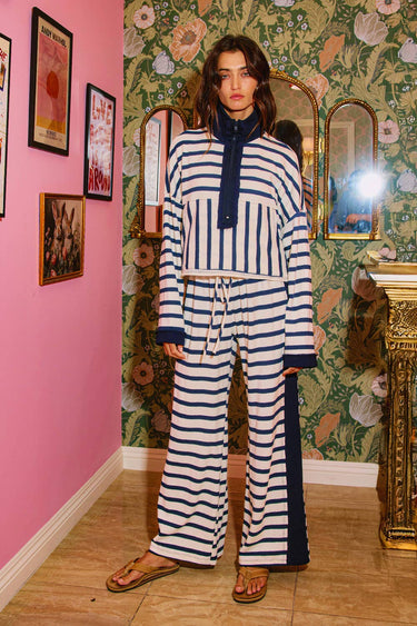 Birdie Drawstring Navy Stripe Pants