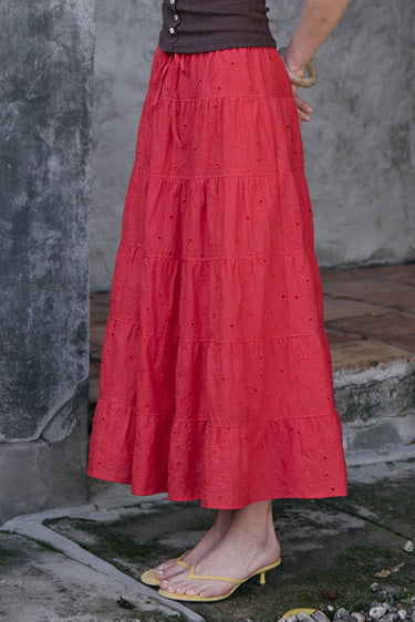 Hendrix Tiered Eyelet Cotton Maxi Skirt