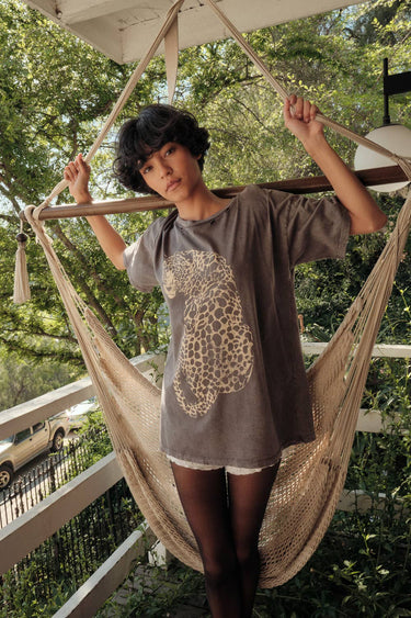Cheetah Mineral-Washed Oversized Graphic Tee