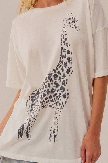Giraffe Garment-Wash Oversize Graphic Tee