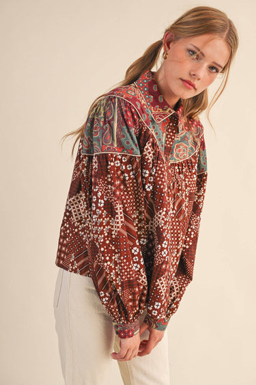 Delilah Patchwork Print Button Down
