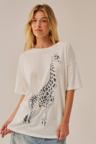 Giraffe Garment-Wash Oversize Graphic Tee