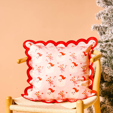 Scalloped Square Throw Pillow-Holly Jolly Santa