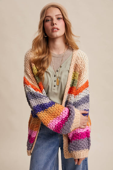 Mavis Rainbow Hand-Crochet Open Cardigan