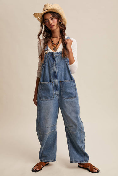 Gwyneth Western Wide-Leg Denim Overalls