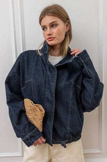 Hendrix High Neck Hem Denim Jacket