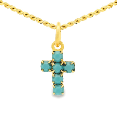 Single Mini Cross Necklace in Turquoise