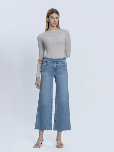 Bianca High Rise Raw Hem Wide Crop Jeans