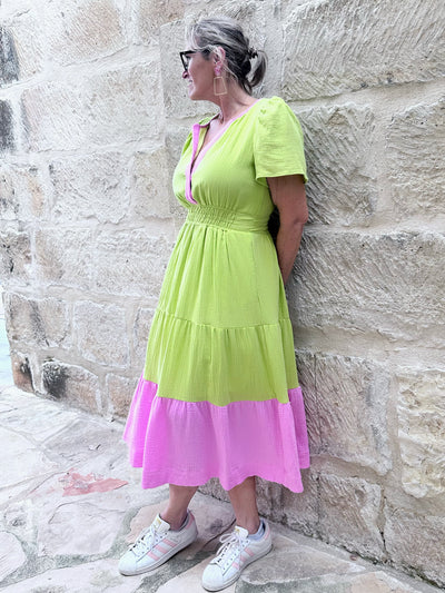 Cheryl Smocked Waist Tiered Spring Midi Dress