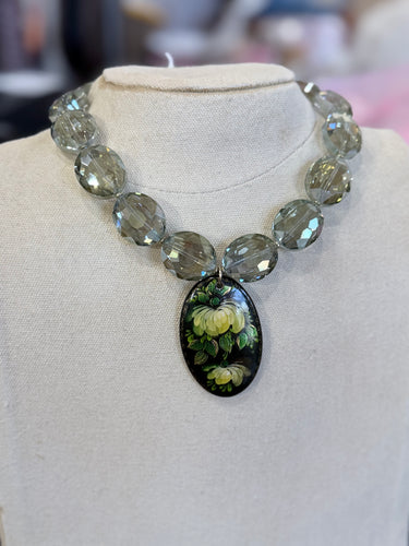 1960s Russian Hand Painted Brooch Necklace