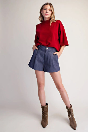 Mavis High-Waist Pleated Shorts with Back Elastic Band