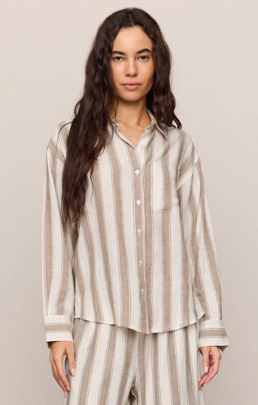 The Perfect Striped Button Up - Light Toffee