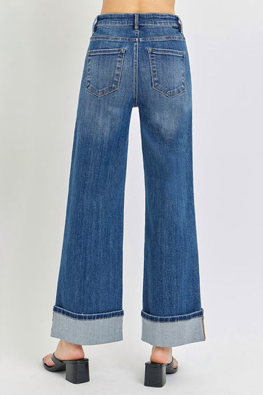 Addison Tummy Control High Rise Ankle Wide Cuffed Jeans by Risen