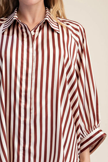 Sariah Stripe Puff Sleeve Button Down Blouse