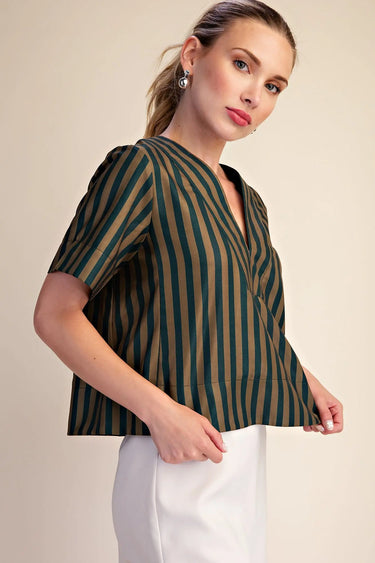 Maya V-Neck Stripe Short Sleeve Top