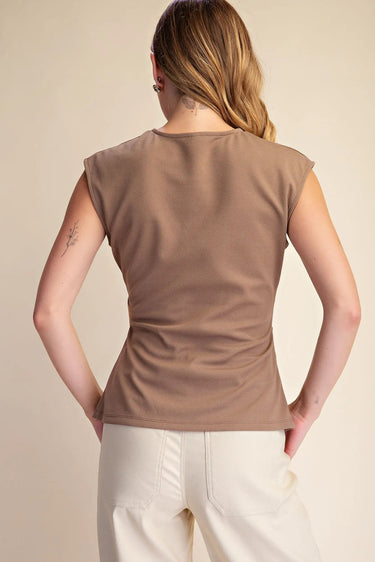 Aubrielle Wrap Top with Metal Trim V-Neck