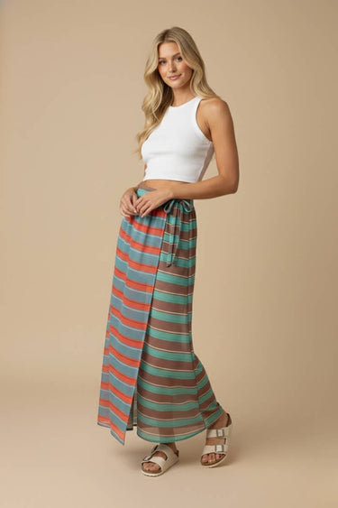 Sunset Stripe Wrap Skirt with Built-In Shorts