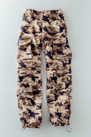 Jett Camo Print Utility Cargo Pants with Drawstring Hem