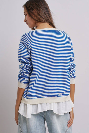 Breton Striped Knit Button Front Cardigan