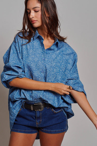 Arabella Blue Floral Button Down Oversized Shirt