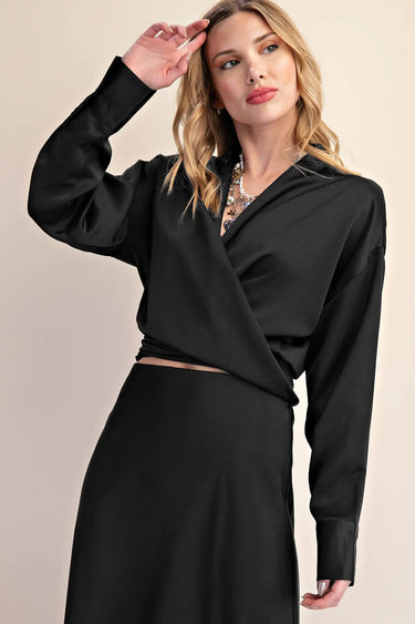 Gwen 2 Way Tie Long Sleeve Blouse-Black