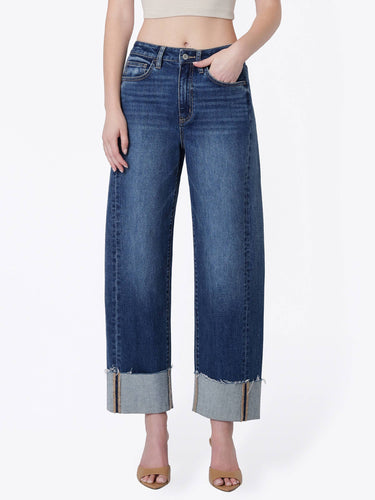 Felicia Super High Rise Cuff Barrel Jeans by Flying Monkey