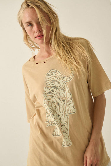 Vintage Tiger Distressed Oversize Mineral-Washed Graphic Tee