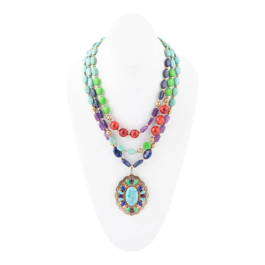 Concho Colorful Blue Turquoise Golden Statement Necklace