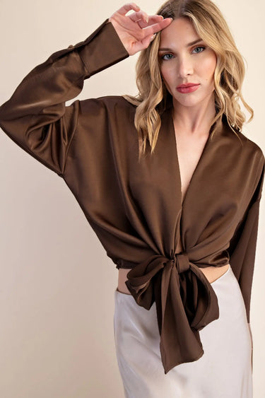 Gwen 2 Way Tie Long Sleeve Blouse-Black