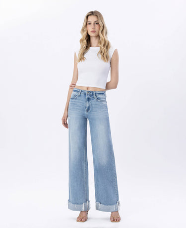 Yvette Super High Rise Cuffed Wide Jeans