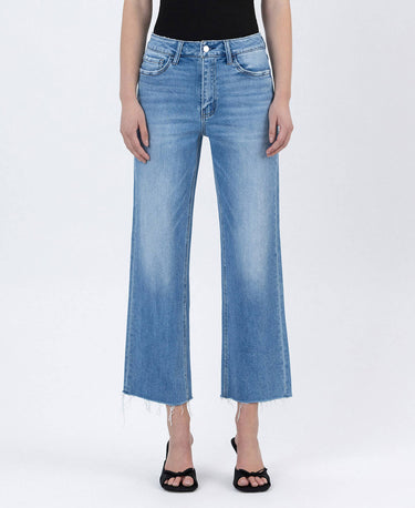 LAINEY HIGH RISE RAW HEM CROP SLIM WIDE JEANS