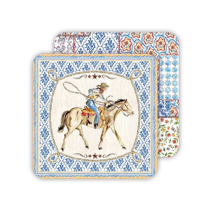 Square (paper board) Coaster- Blue Cowboy Patchwork (50 coasters)