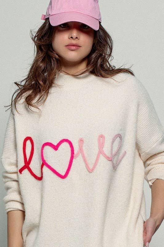 Chrissy Oversized LOVE Embroidered Sweater