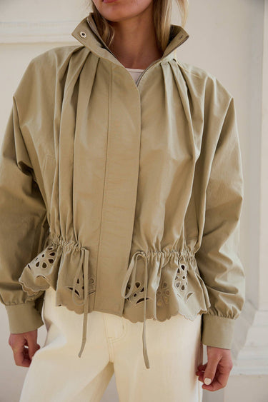 Rosalyn Pleated High-Neck Eyelet Scallop Jacket