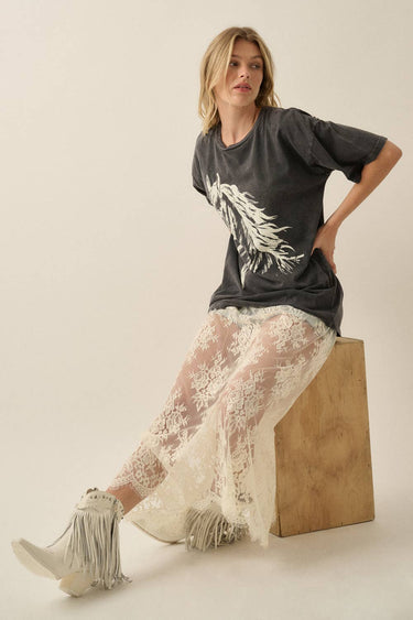Vintage-Style Horse Mineral-Wash Oversize Graphic Tee