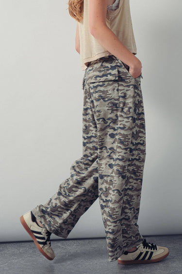 Maureen Camo Print Wide Leg Cargo Sweatpants