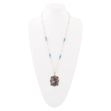 Scenic Dark Florals Blue Apatite Golden Pendant Necklaces