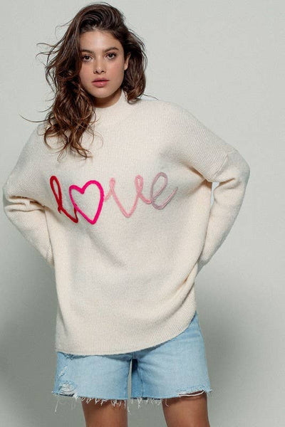 Chrissy Oversized LOVE Embroidered Sweater