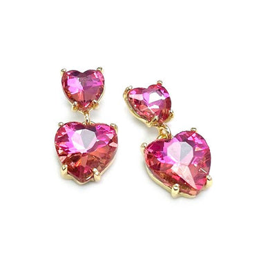 Double Glass Crystal Bead Heart Dangle Earrings
