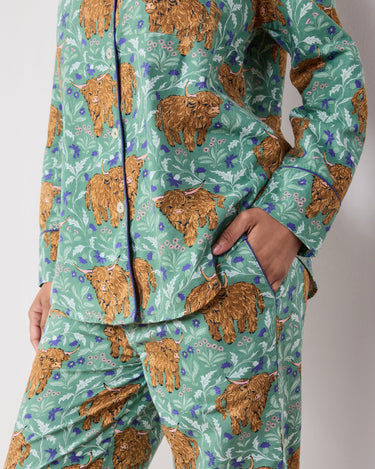 Lightweight Flannel Long PJ Set in Highland Cows