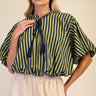Tie Tassel Striped Balloon Top - Navy