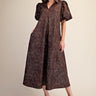 Puff Sleeve Pleated Lurex Midi Dress - Brown