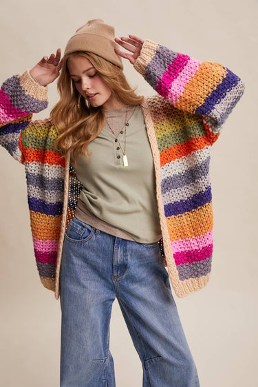 Mavis Rainbow Hand-Crochet Open Cardigan
